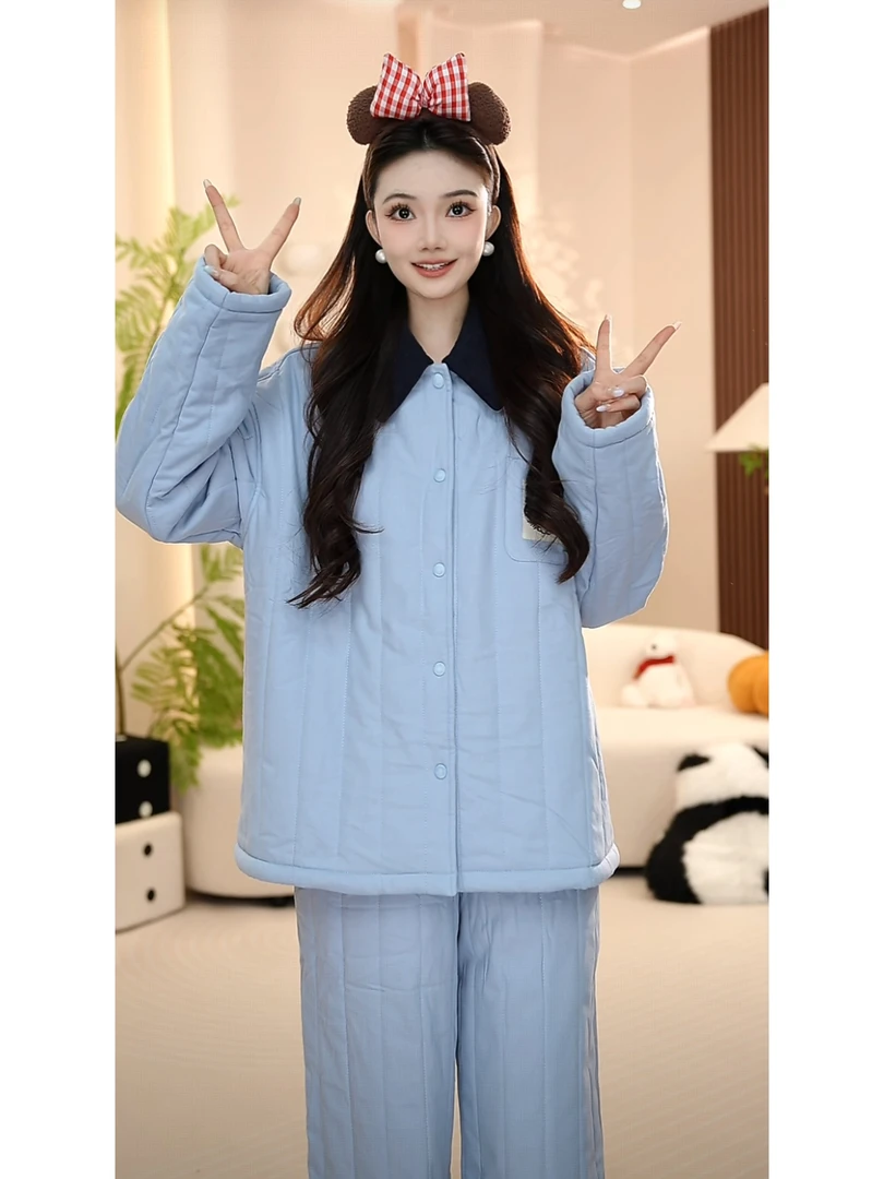 【三层夹棉】冬季超厚加绒加厚高端保暖家居服睡衣女