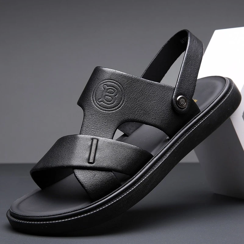 密汀巴灵真皮软底凉拖鞋男夏季外穿两用防滑防臭平跟露趾男士凉鞋