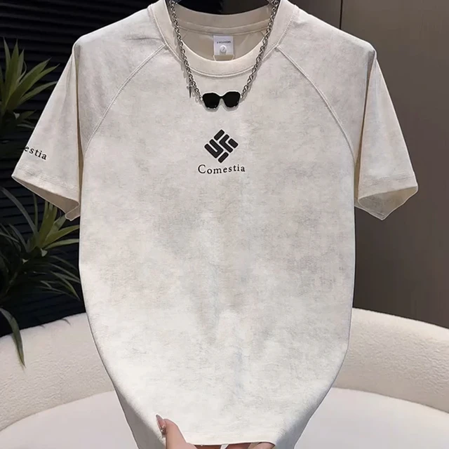 网红潮牌短袖t恤男士夏季2025新款圆领休闲上衣设计感扎染百搭潮