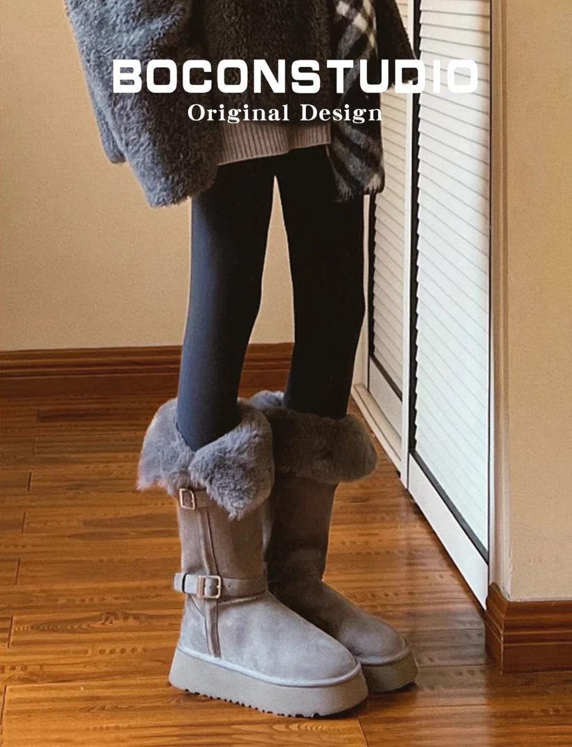 【现货现发】防滑冬季保暖时尚雪地靴厚底女鞋加绒靴皮毛一体