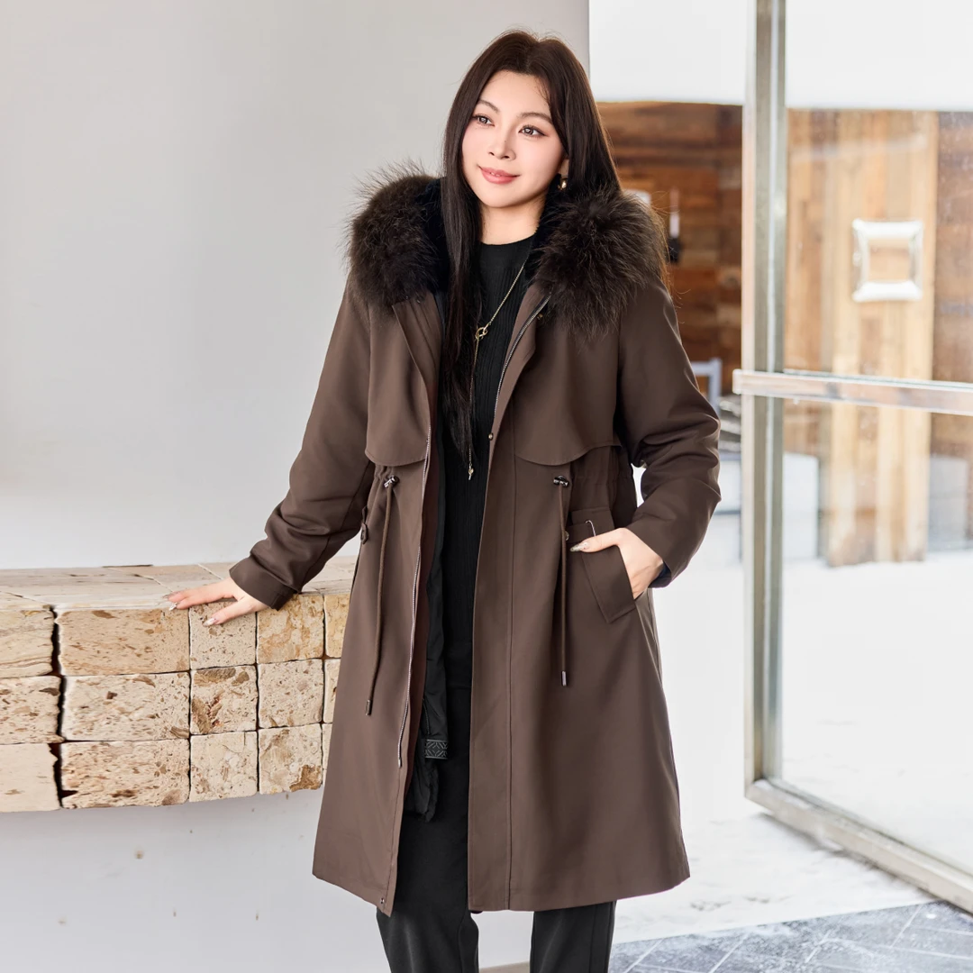 【三合一皮草派克服】MsShe大码女装冬真兔毛内胆&貉子毛领M2511040