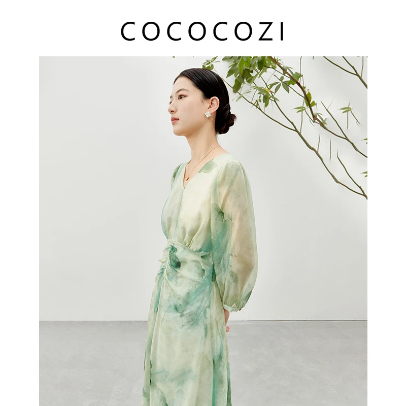 【COCOCOZI】春夏女士桑蚕丝气质设计师款休闲优雅连衣裙232CO027