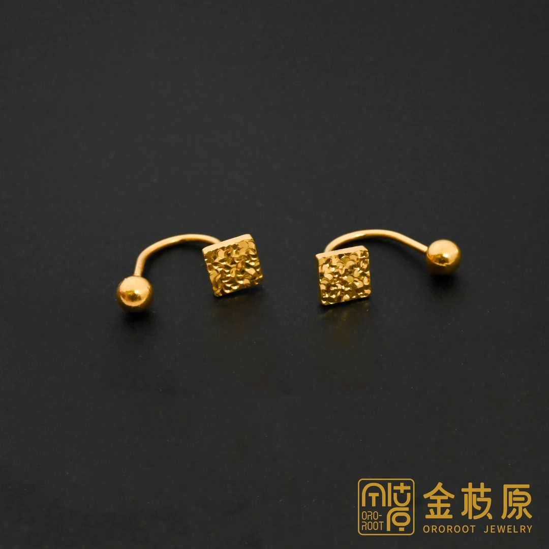 【金枝原】足金999 正方形碎冰冰耳钉