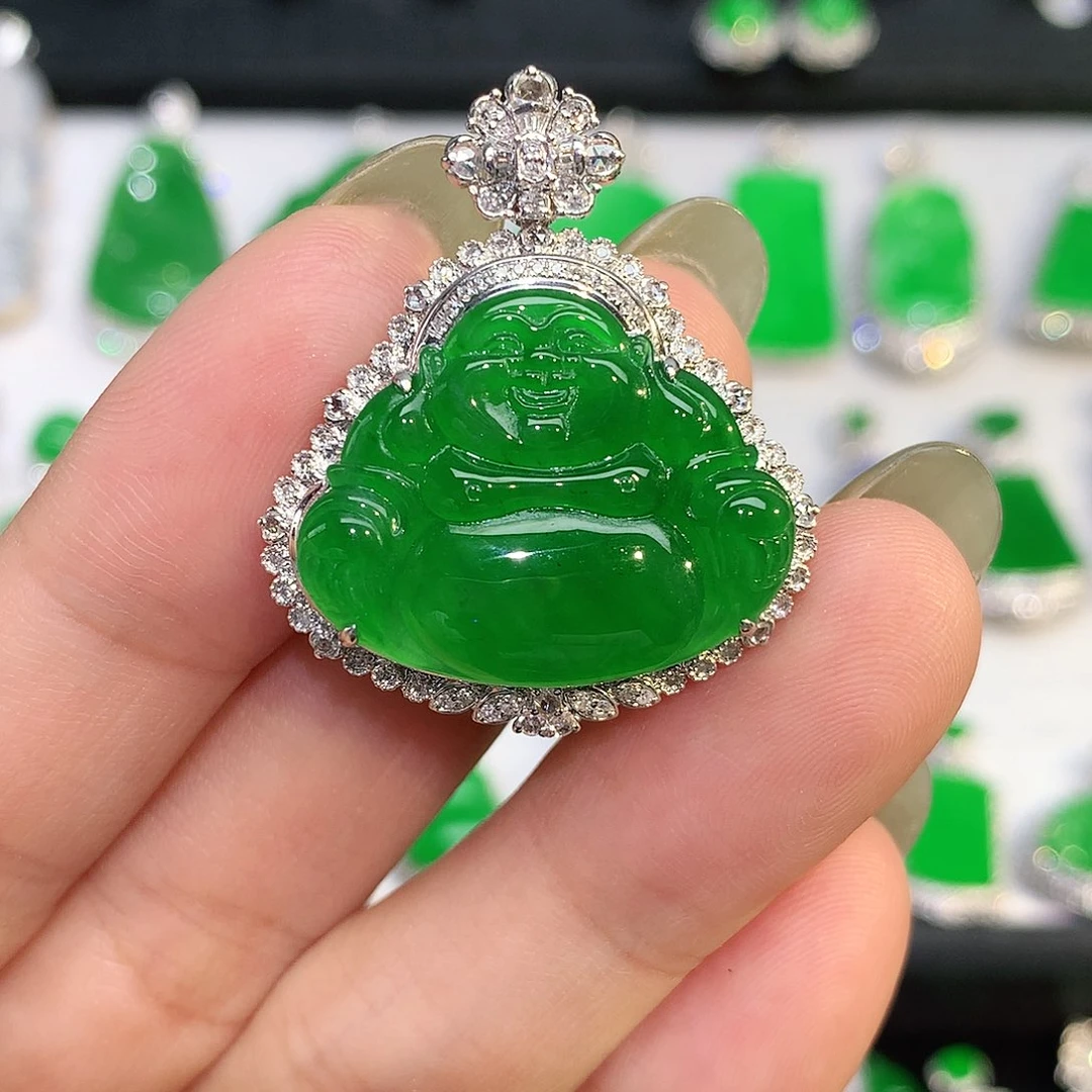 翡翠戒指18K金镶嵌吊坠