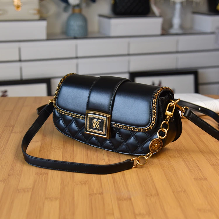 香港品牌正品真皮高级时尚法棍腋下包小香风菱格链条包单肩斜挎女