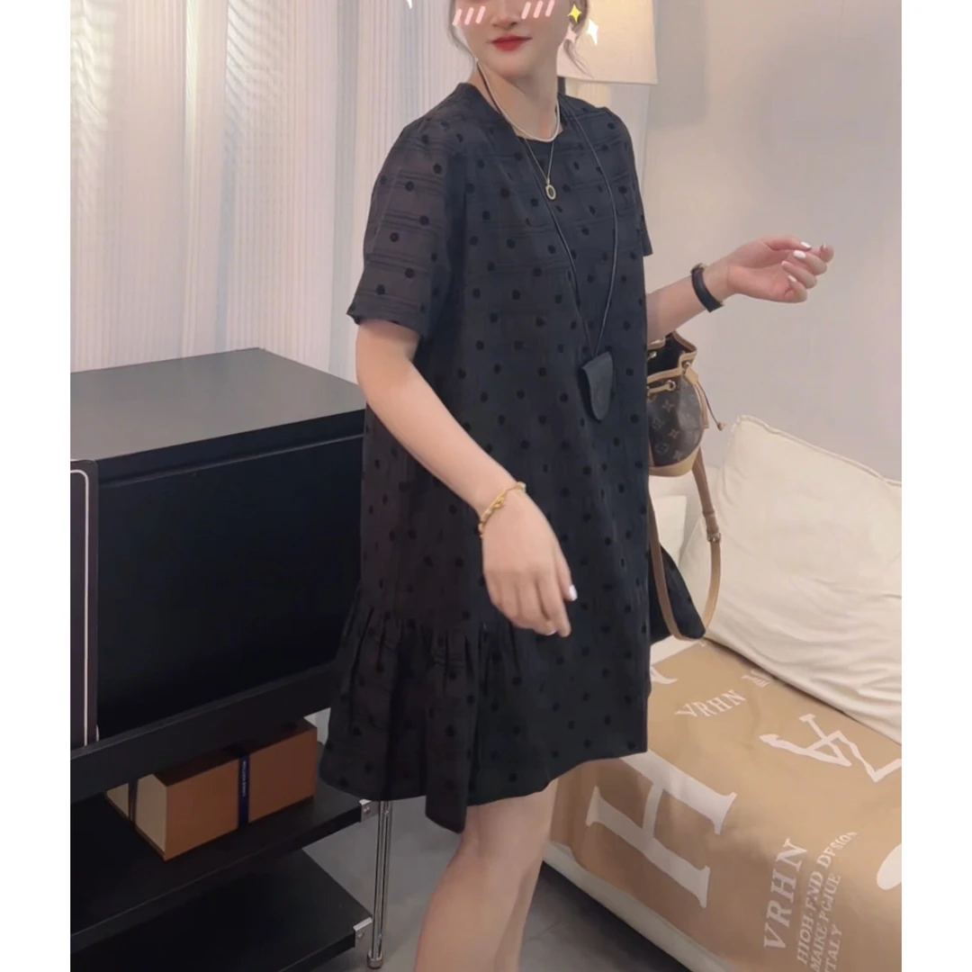 芳芳家【黑色素】高品质~自留款气质显瘦中长款韩版夏设计款连衣裙