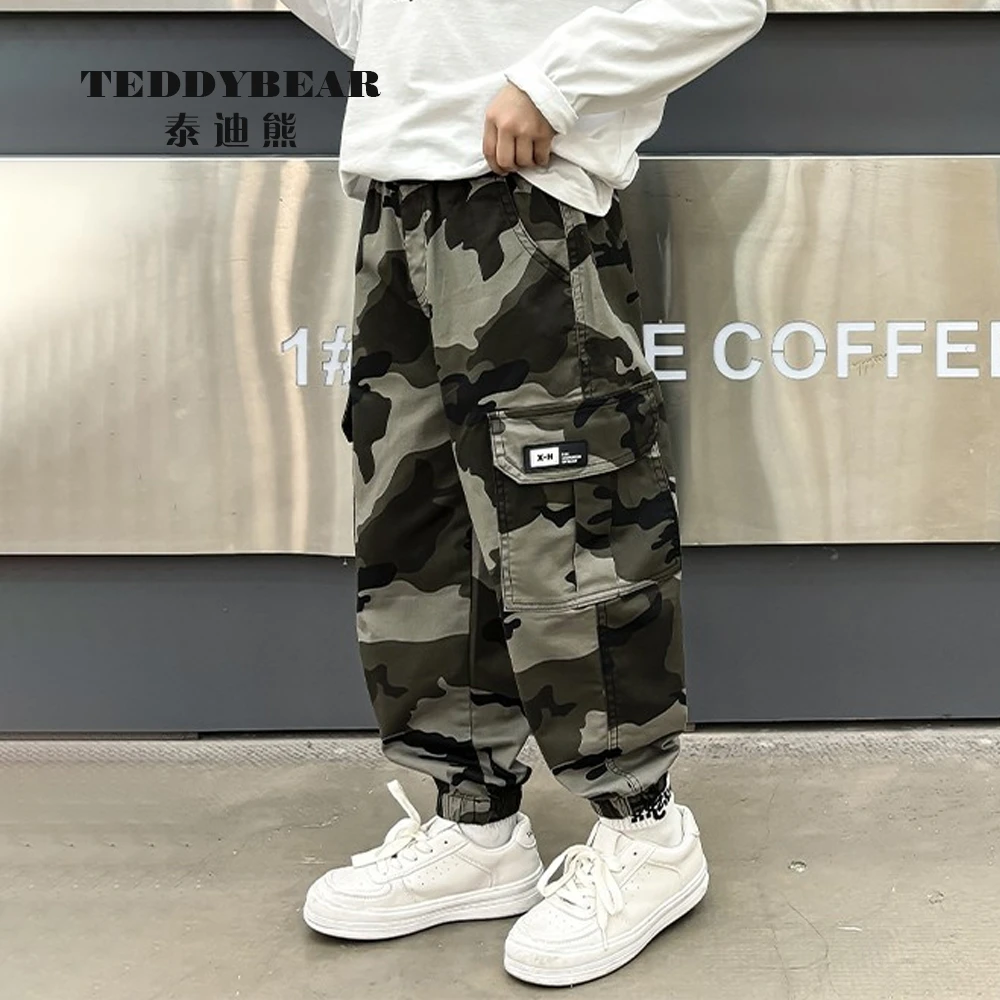 TeddyBear/泰迪熊童装男童裤子春秋款中大童迷彩休闲裤2024新款