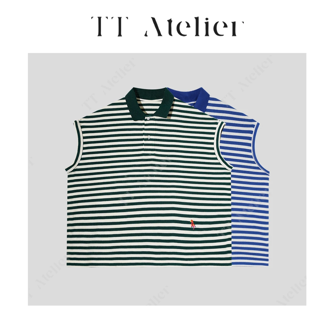 TT设计师【茶香】夏季新款时尚百搭设计条纹POLO衫无袖t恤TT190471