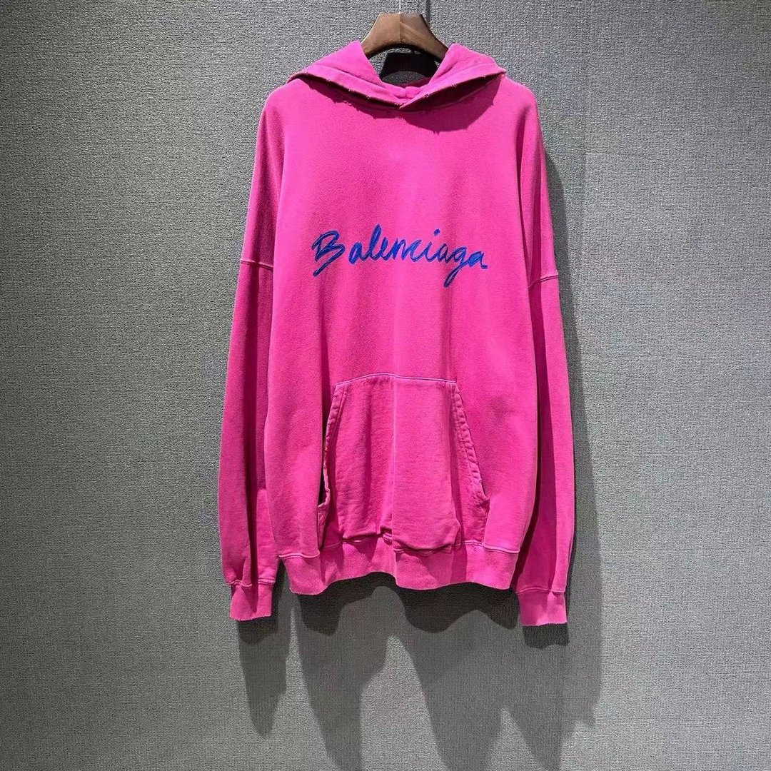 99新 Balenciaga/巴黎世家 （pm）草写字母破坏帽衫卫衣3码/8908