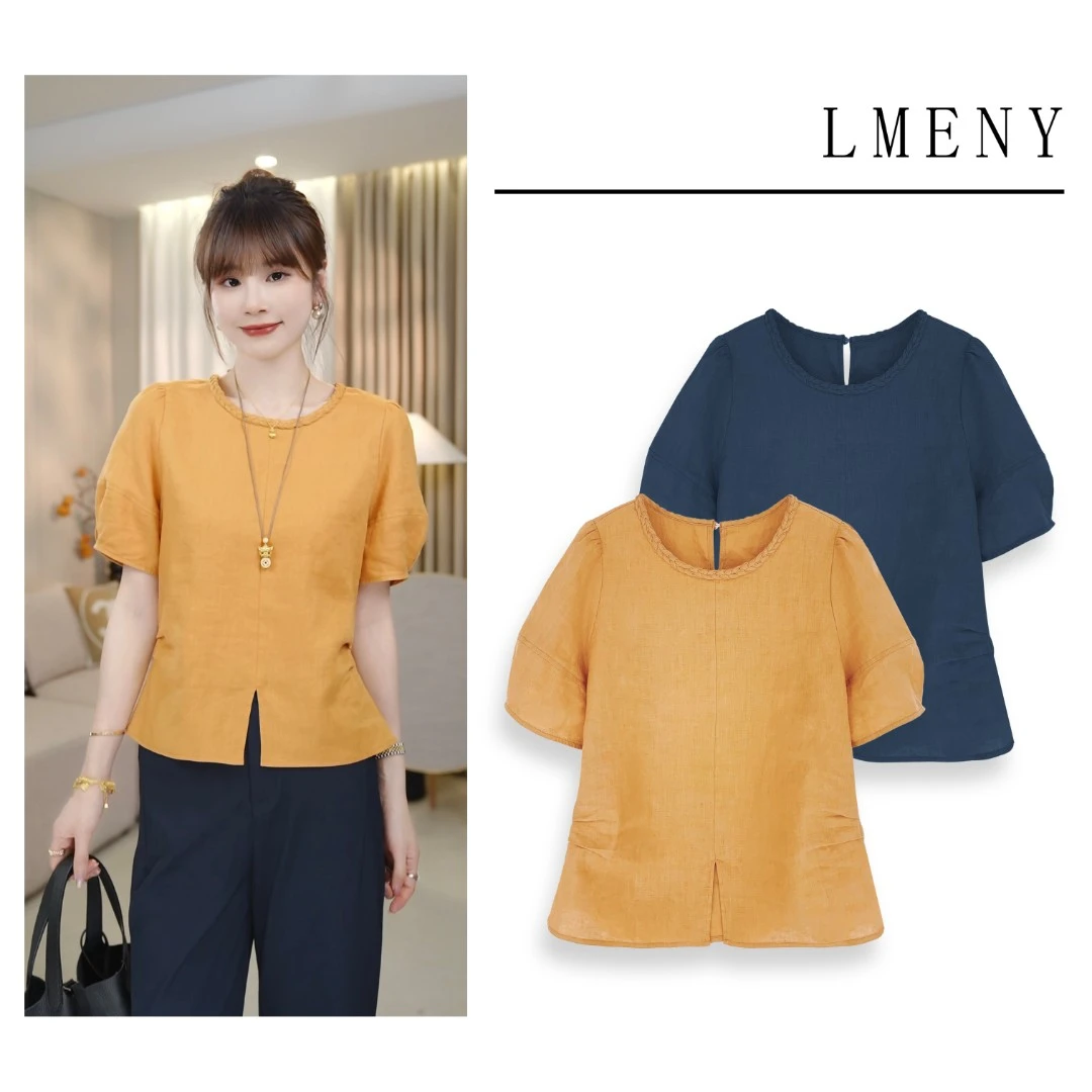 LMENY优雅手造～亚麻棉手工编织呼吸显瘦小衫25BC004