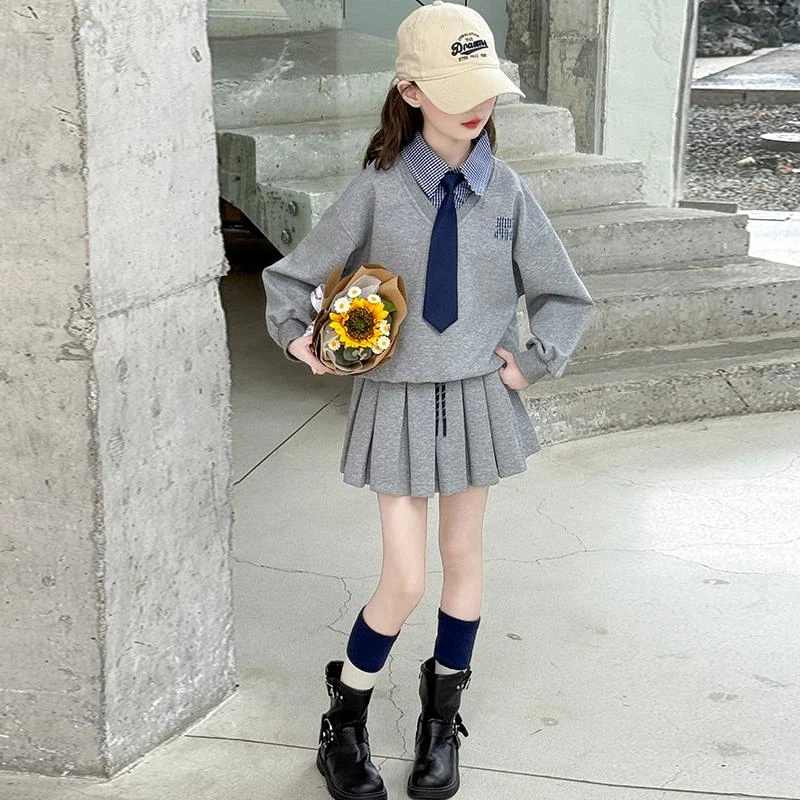 女童学院风卫衣套装裙秋装2025年新款时尚洋派中大童女孩jk百褶裙