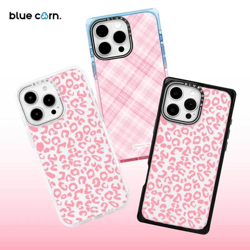 Bluecorn蓝色苞米 粉色豹纹格子适用于iPhone17/16/Pro/Max手机壳