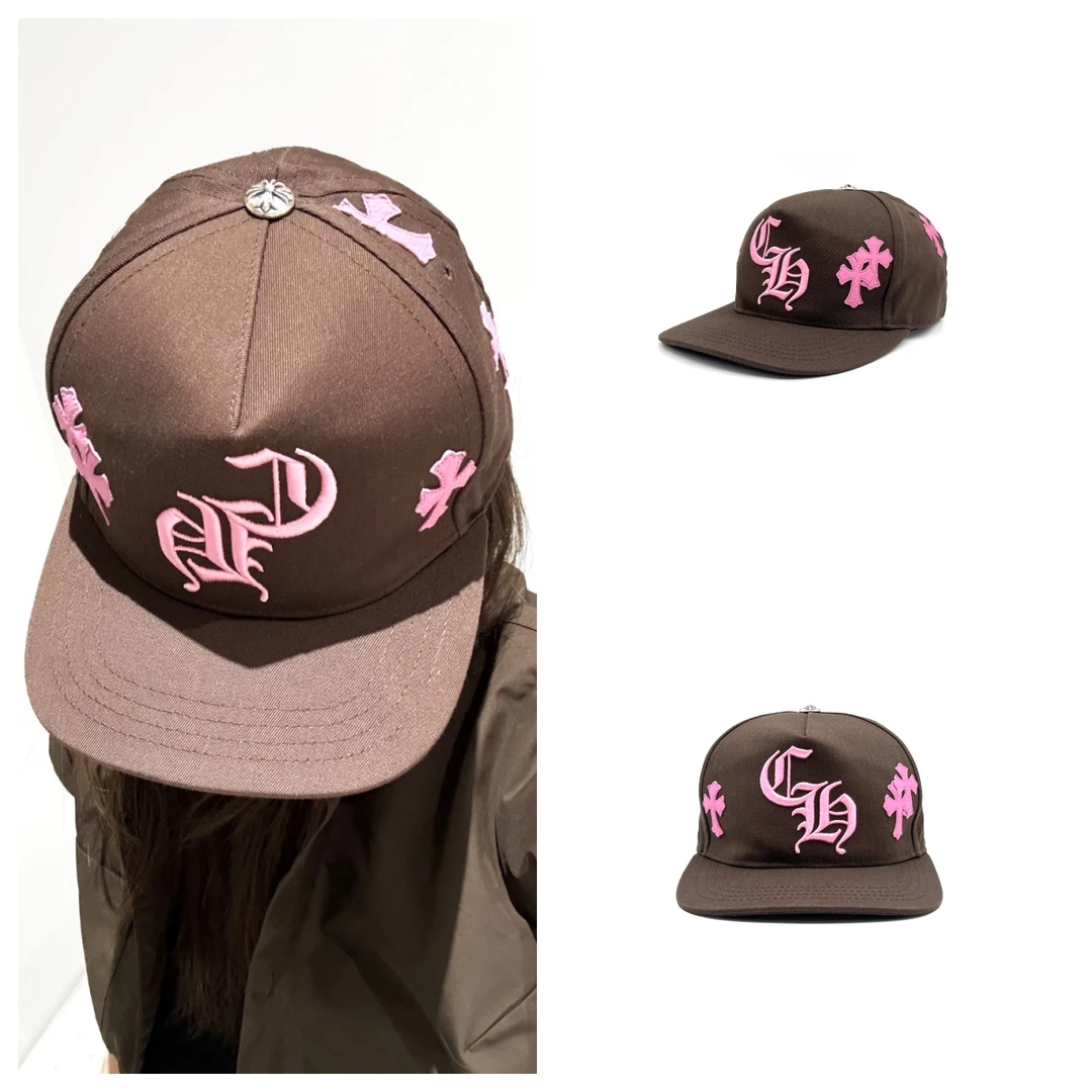 Chrome Hearts/克罗心粉十字贴皮刺绣棒球帽