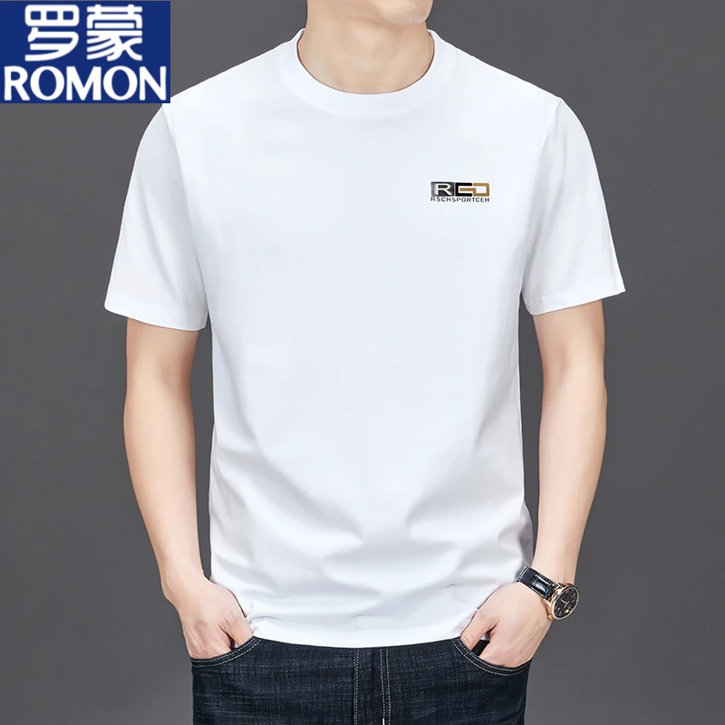 【100%纯棉】罗蒙夏季男士圆领短袖t恤夏季休闲时尚透气运动打底衫