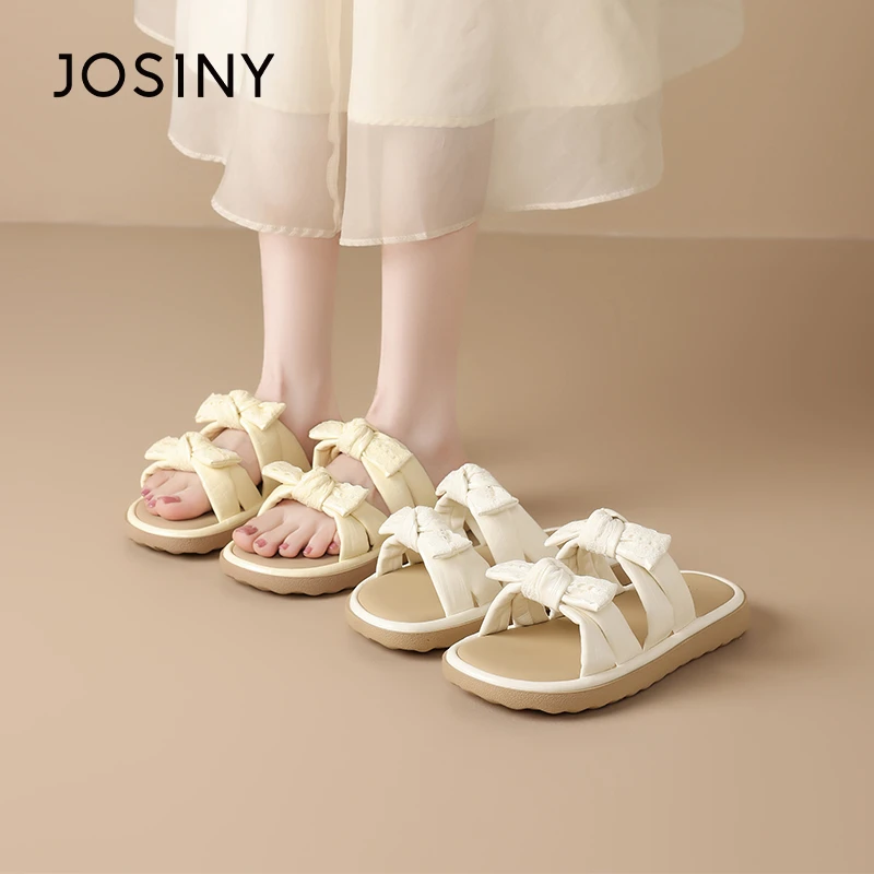 卓诗尼拖鞋外穿2025夏季蝴蝶结配裙子一字拖女一脚蹬休闲凉拖鞋