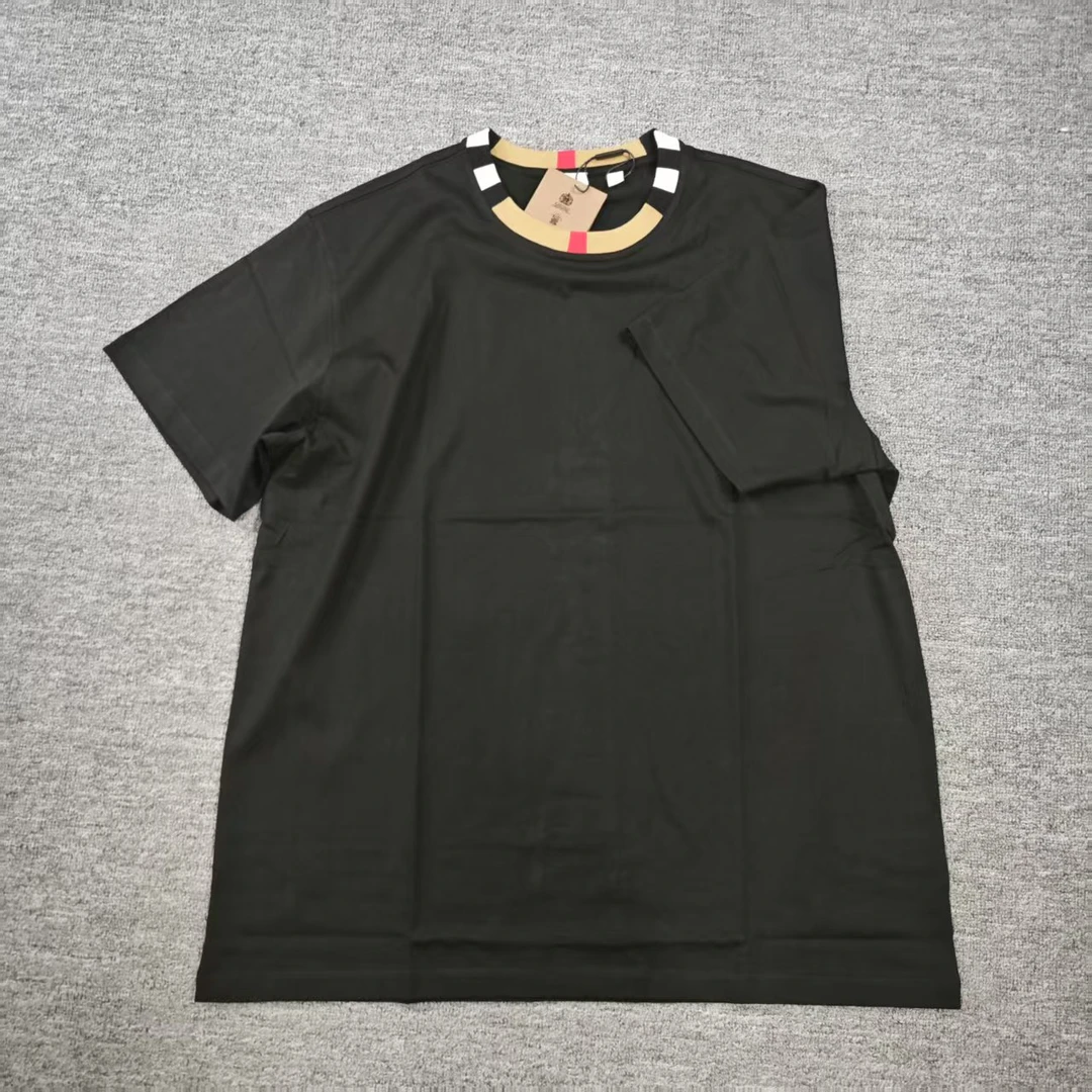 夏季男士巴老板喜欢的格子圆领T恤