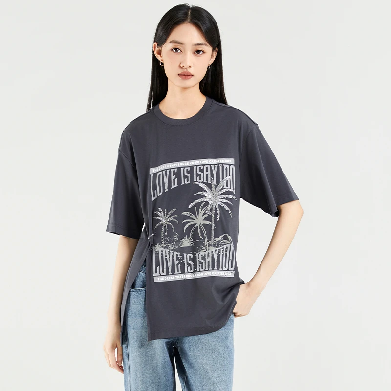 通勤印花字母短袖简约T恤女士宽松休闲上衣163P3215