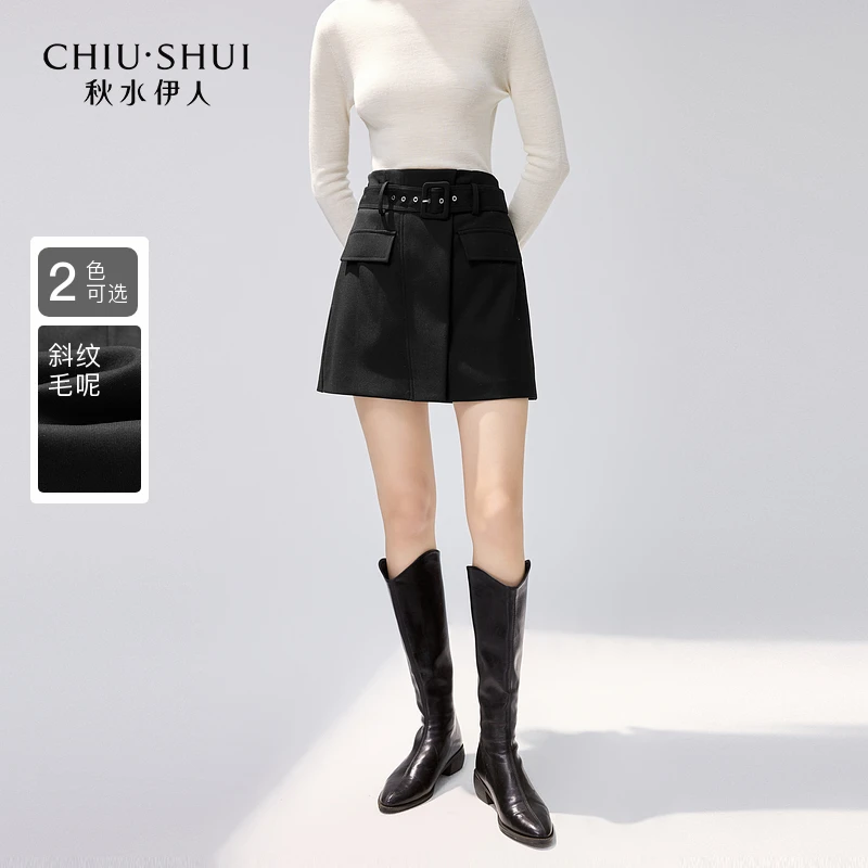 【直播】秋水伊人A字毛呢短裙冬女防走光半身裙624409C090560