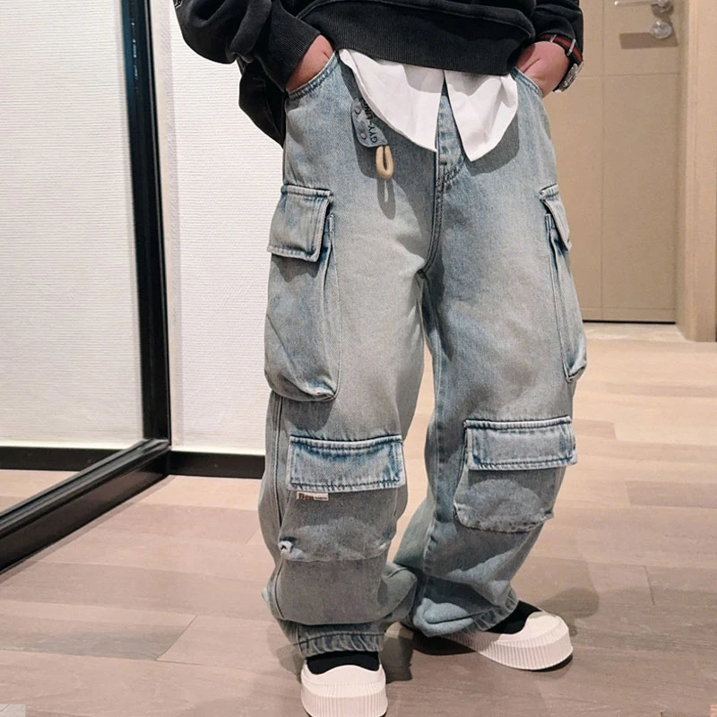男童春装春季新款儿童水洗蓝工装牛仔裤直筒百搭宽松版型S7435
