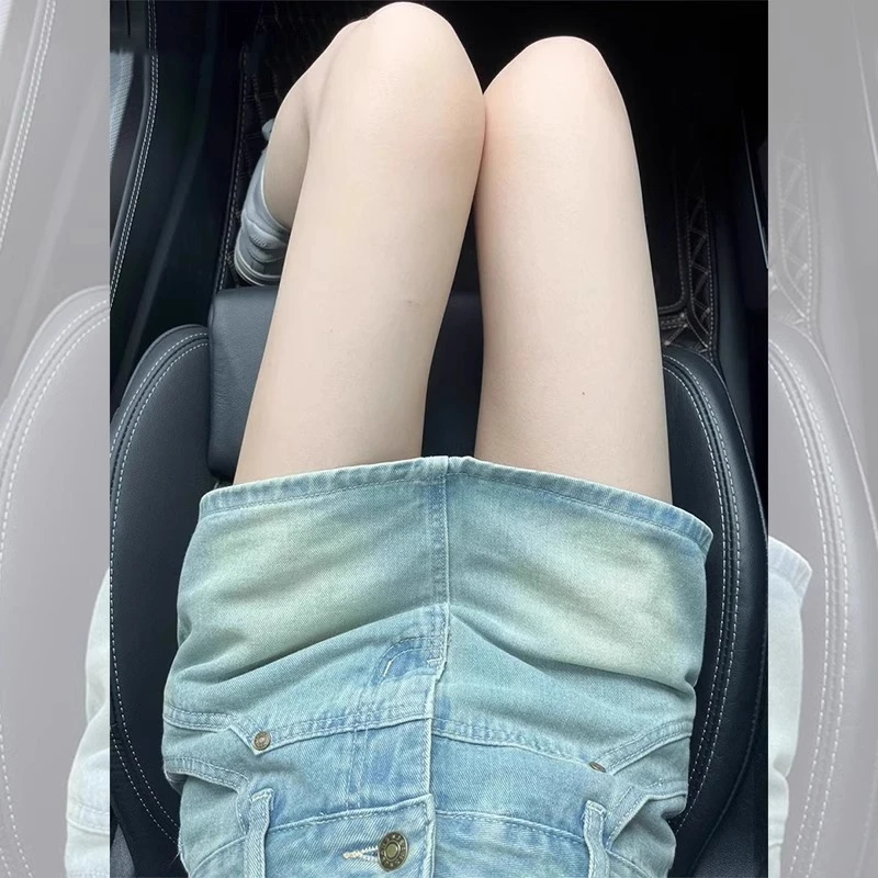 雪千羽美式牛仔短裙女2025夏新款高腰a字小个子辣妹短裤包臀裙裤