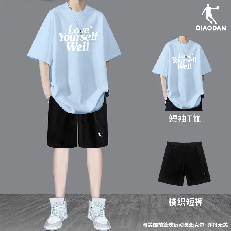乔丹休闲套装2025夏季新款时尚潮流宽松短袖短裤运动两件套青少年