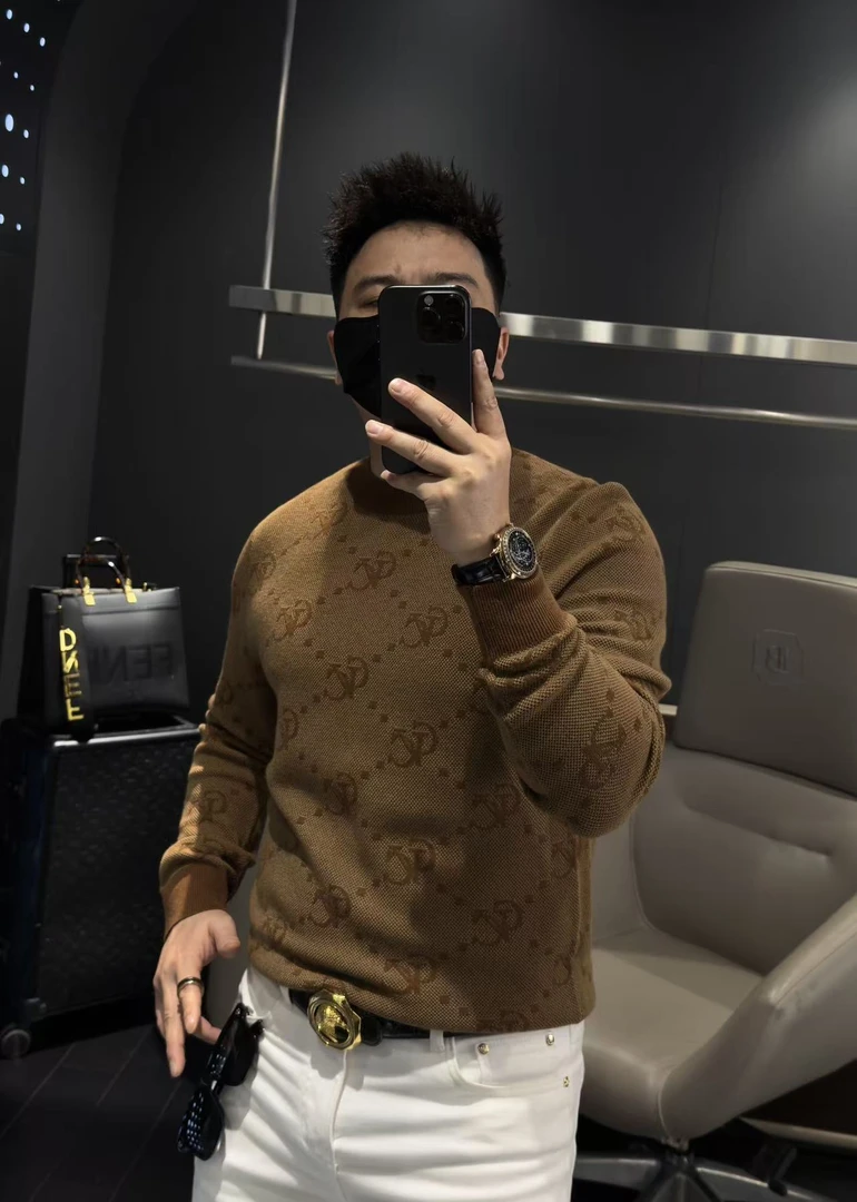 【马哥严选】轻奢咖啡色冬季毛衣男款高端内搭保暖衫新款男士线衣