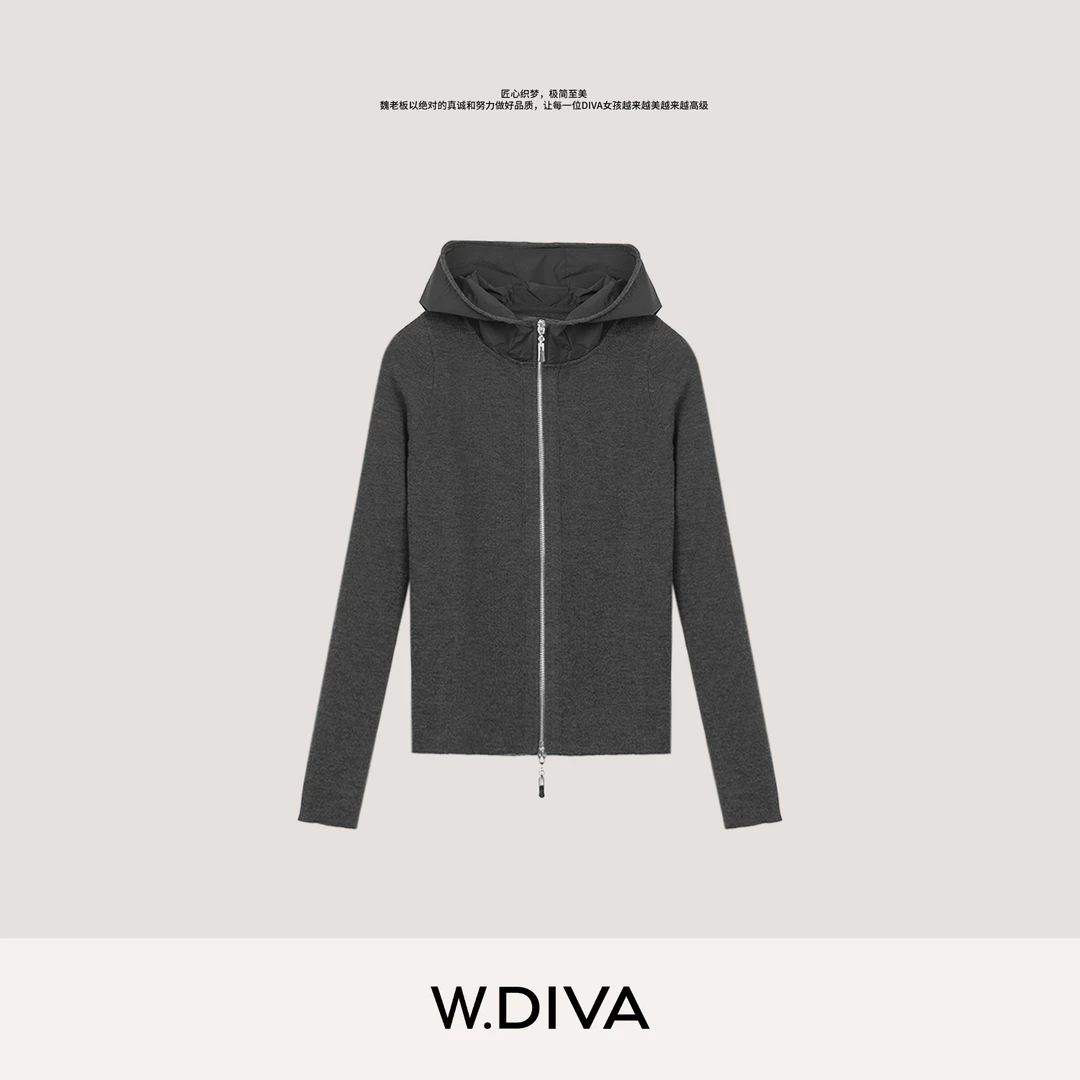 W.Diva【影织】澳洲进口连帽极细美丽诺羊毛开衫外套休闲53Z223127