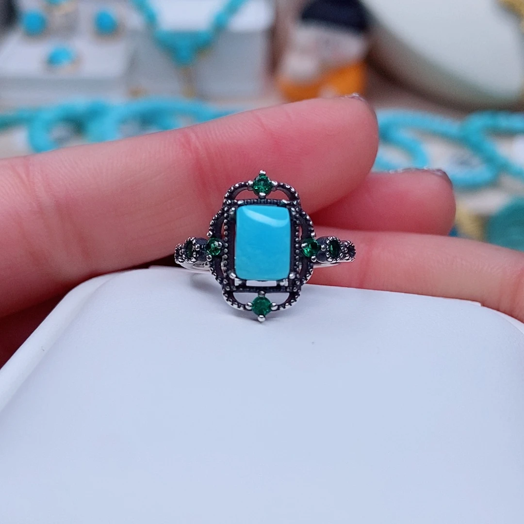 绿松石戒指银S925镶嵌