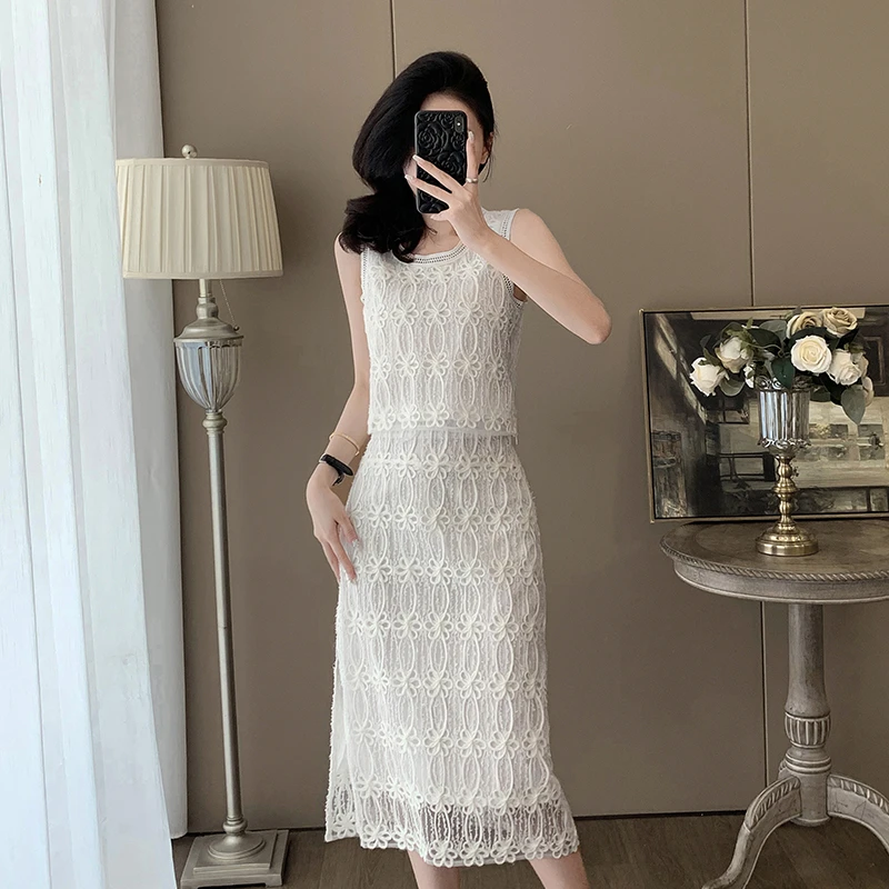 名媛小香风短袖时尚蕾丝套装裙女夏季2025新款高级感气质半身裙子