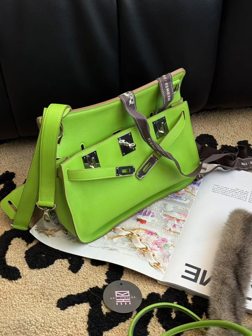 95新 Hermes/爱马仕 苹果绿吉普赛28银扣包 框Q 10998487