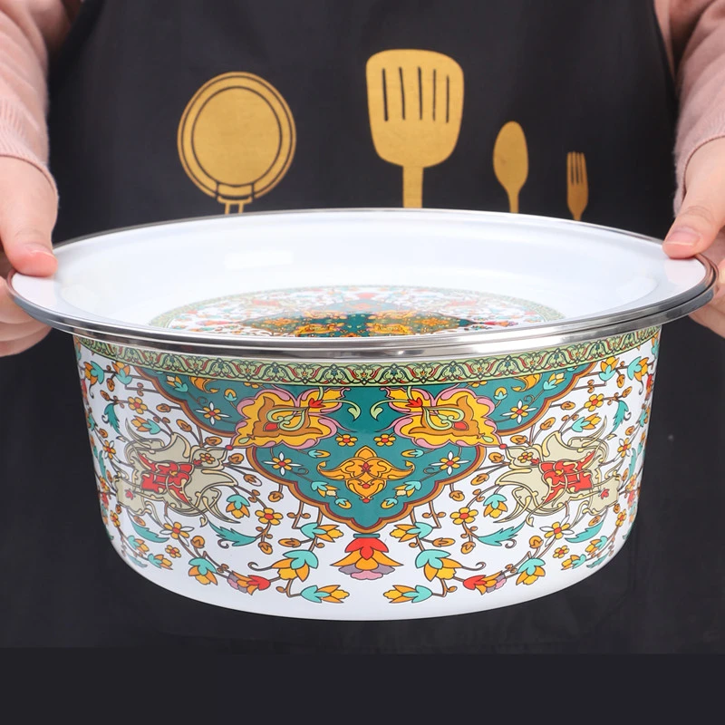 欧丽家珐琅搪瓷盆搪瓷盆带盖搪瓷和面盆带盖揉面盆带搪瓷盖猪油盆