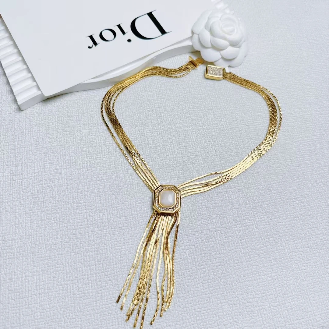 95新 DIOR/迪奥 柚礼中古/迪奥素金流苏项链lz503135