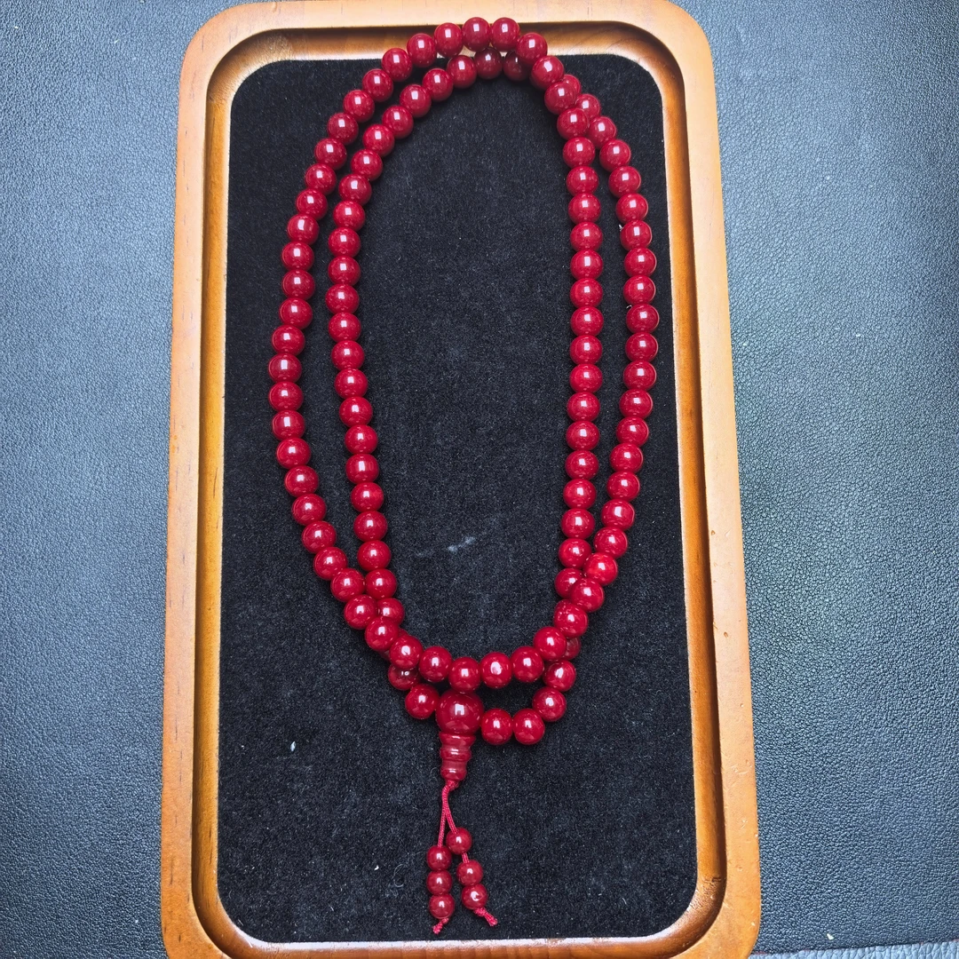 099号精品红色8mm圆珠108项链