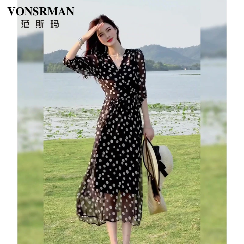 黑色碎花法式连衣裙女2025春季新款高级感洋气胖mm长袖收腰显瘦裙