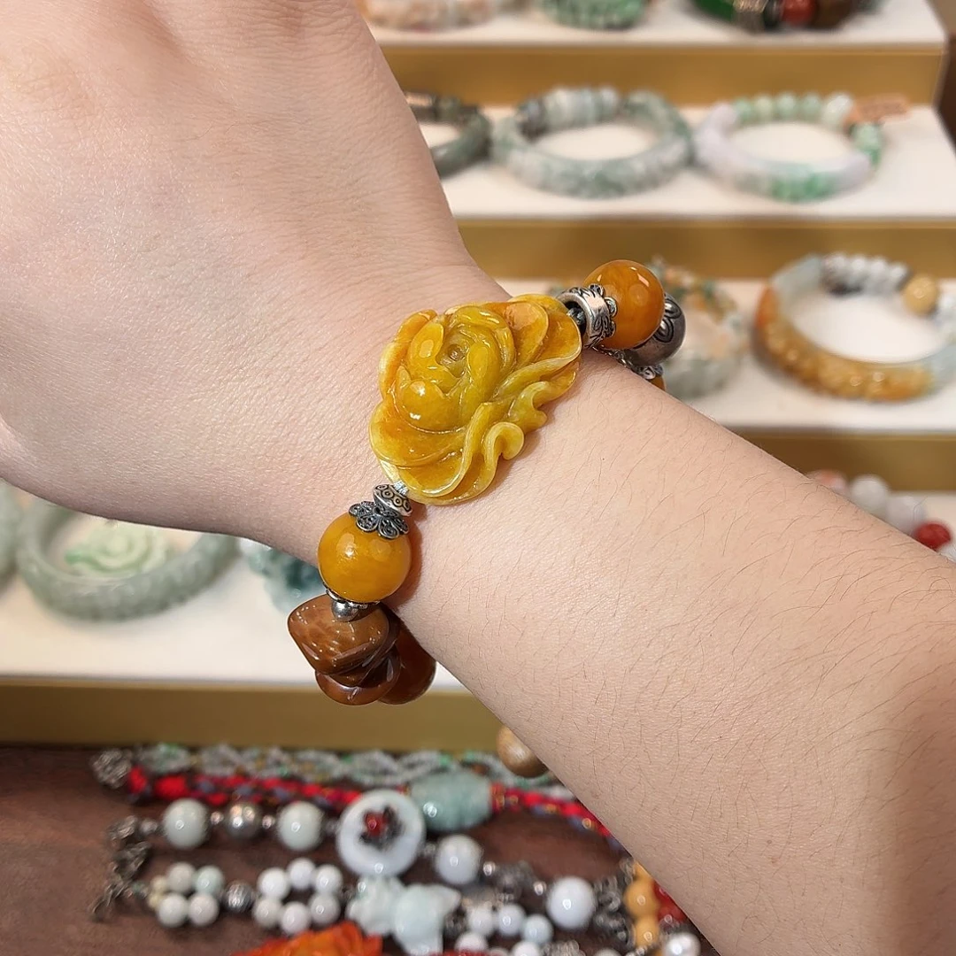 翡翠未镶嵌手镯翡翠黄花花手链设计款