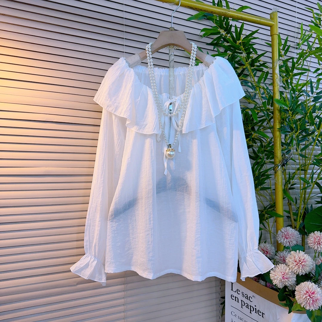 1599胖mm欧货韩版宽松慵懒风半开拉链荷叶领设计感显瘦百搭防晒衫