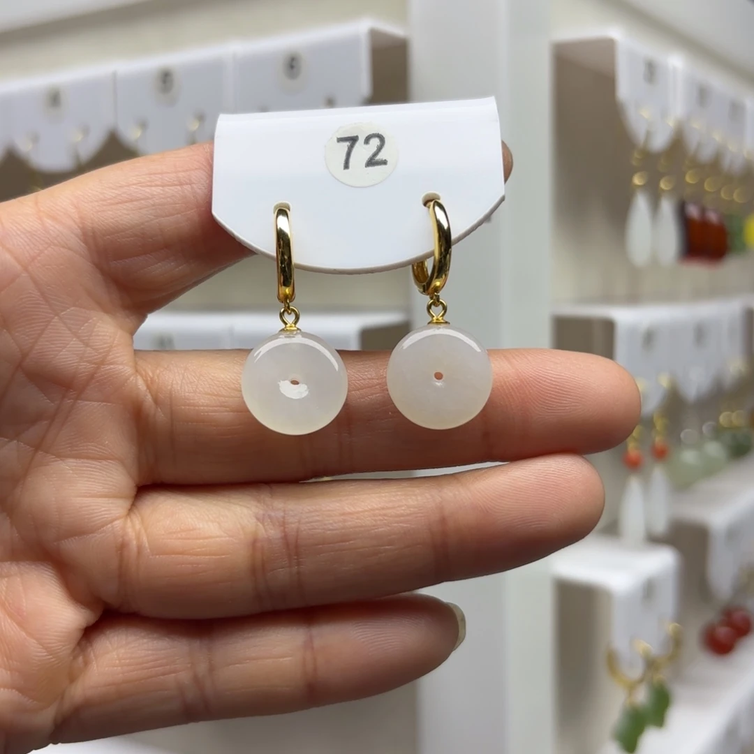 和田玉银S925镶嵌耳饰