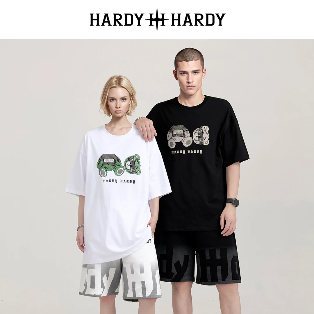 夏季新款潮牌休闲舒适小熊图案纯棉男女同款短T恤