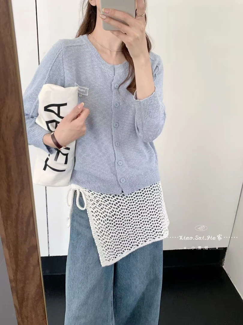 8092 纯色针织常规款圆领毛针织衫开衫网红毛衣 F177