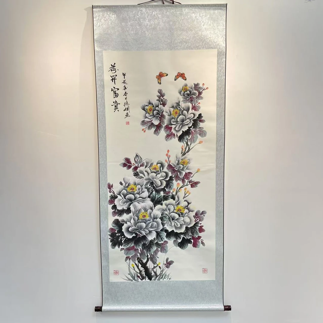 手绘《花开富贵》纯手工装裱高170cm宽70cm