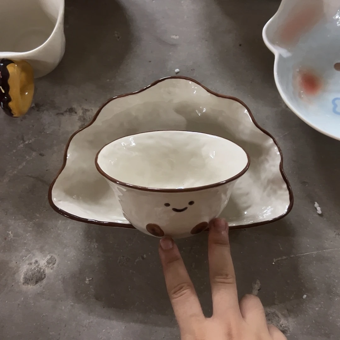 瓷正品可可豆米饭碗两个