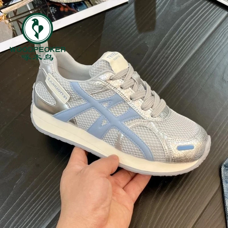 啄木鸟德训阿甘鞋女2025新款夏季韩版厚底运动休闲百搭跑步小白鞋