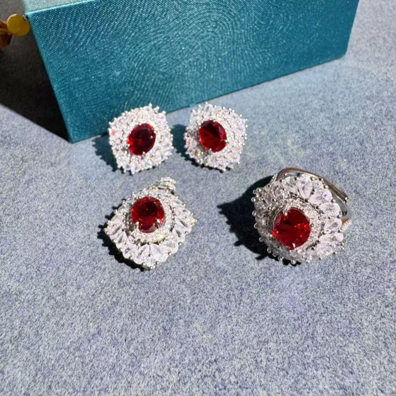 AS-778红宝石吊坠戒指耳饰套装