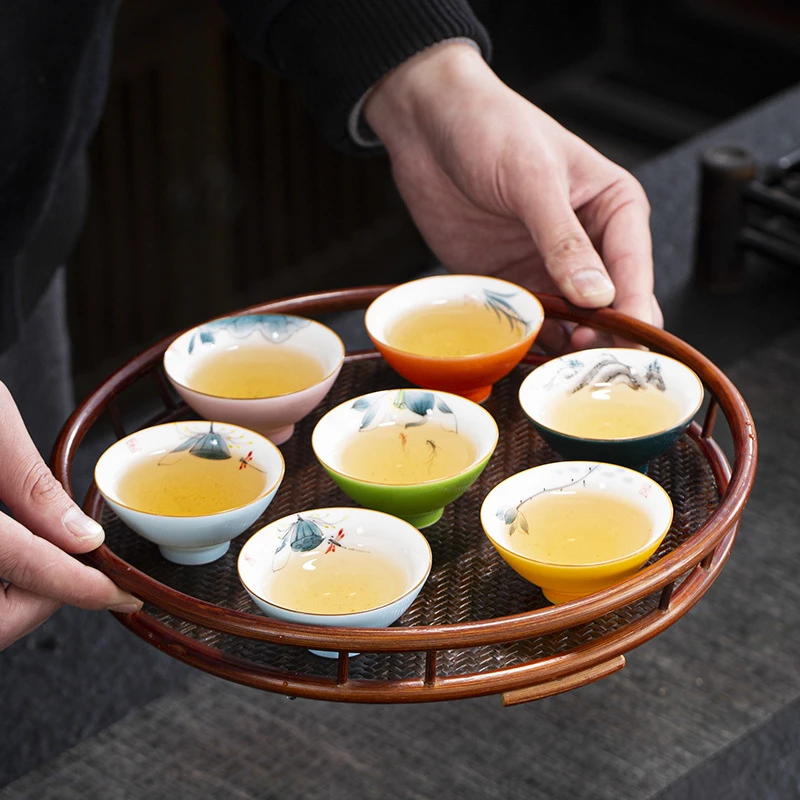 釉下彩纯手绘女士茶杯陶瓷小斗笠杯茶盏单杯主人杯功夫茶具品茗杯