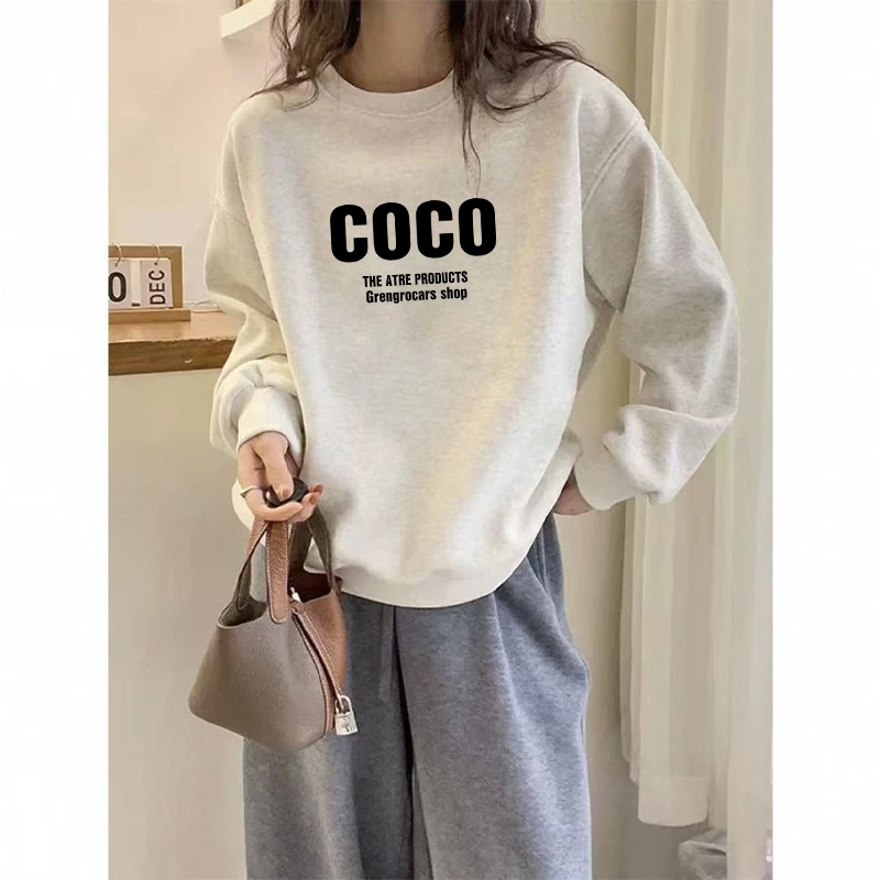 秋冬新款圆领卫衣女小众加绒加厚上衣小个子时尚洋气大码胖mm女装