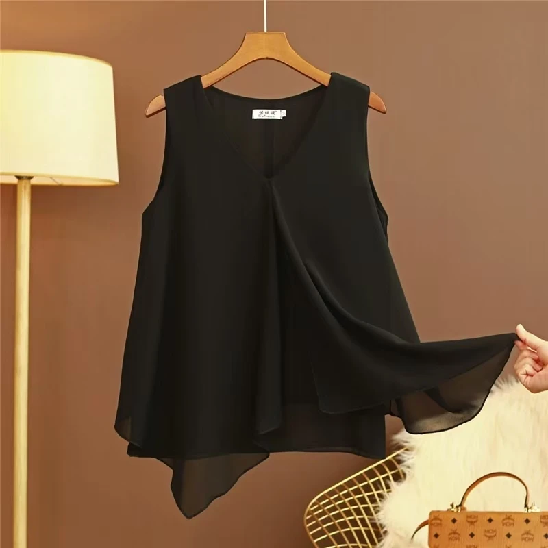 雪纺吊带背心女2025夏季新款V领无袖外穿内搭宽松显瘦上衣打底衫