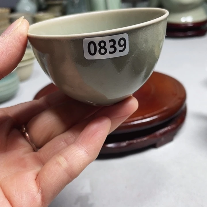 原矿釉柴烧汝瓷鸡心杯