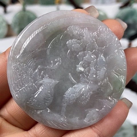 翡翠颈饰未镶嵌凤穿牡丹福利翡翠