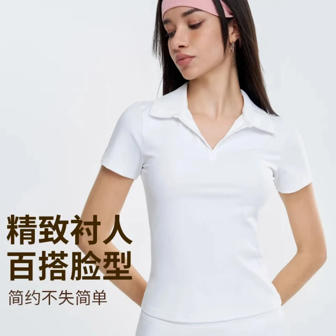 网球运动POLO衫夏季户外跑步速干翻领运动上衣女士瑜伽服健身短袖