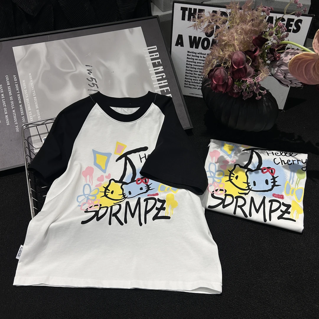 HK潮牌插肩短袖百搭卫衣儿童2025春款大童打底显瘦上衣2546